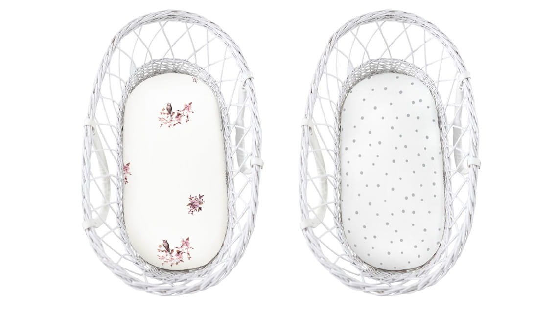 Set 2 cearsaf cu elastic pentru landou/ cosulet bebe Bumbac - Bird/Puncte Sleepee