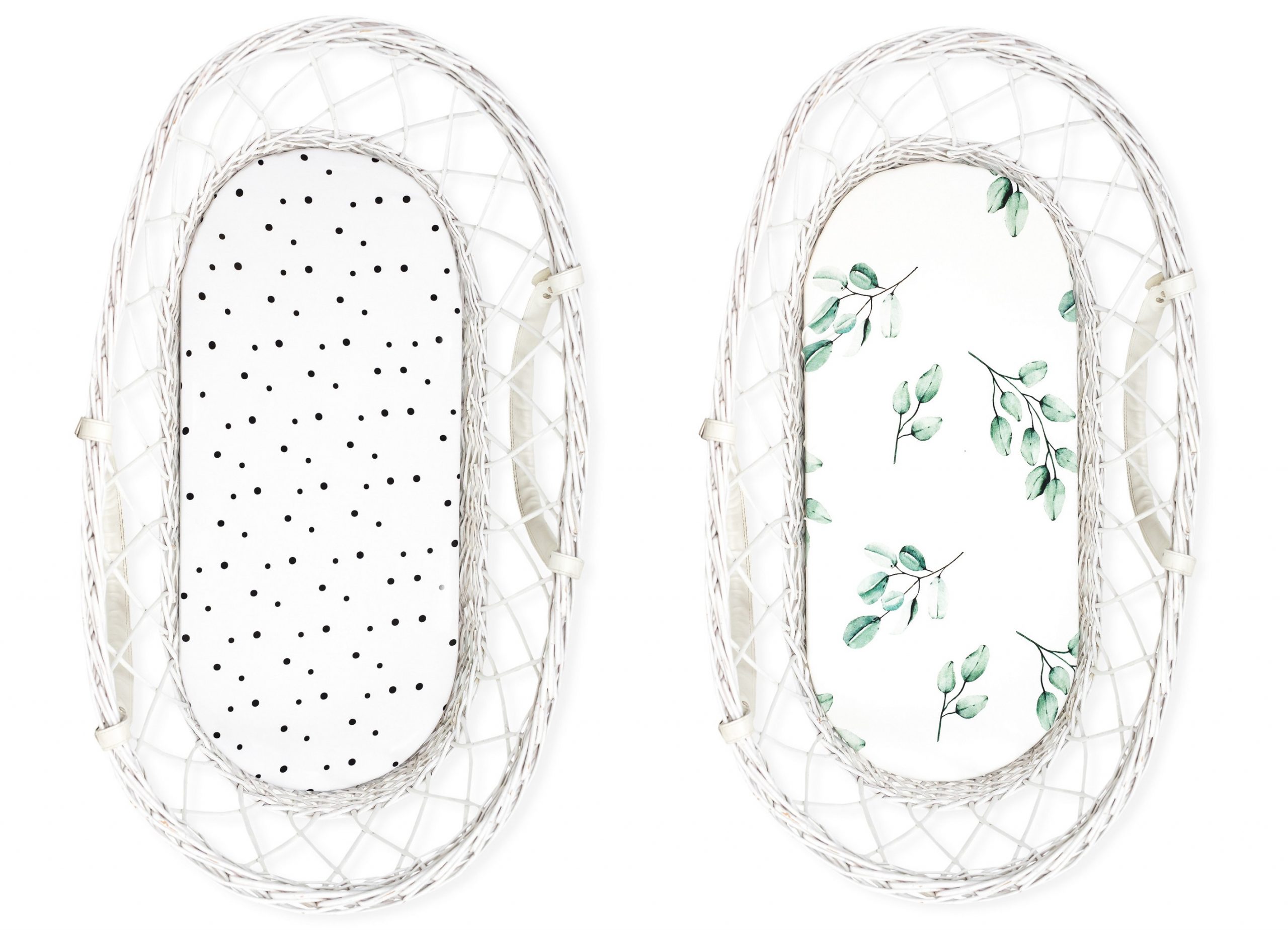 Set 2 cearsaf cu elastic pentru landou/ cosulet bebe Bumbac - Eucalipt/Puncte Sleepee