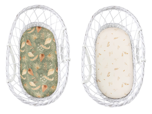 Set 2 cearsaf cu elastic pentru landou/ cosulet bebe Bumbac - Boho Green / Boho Botanic Sleepee