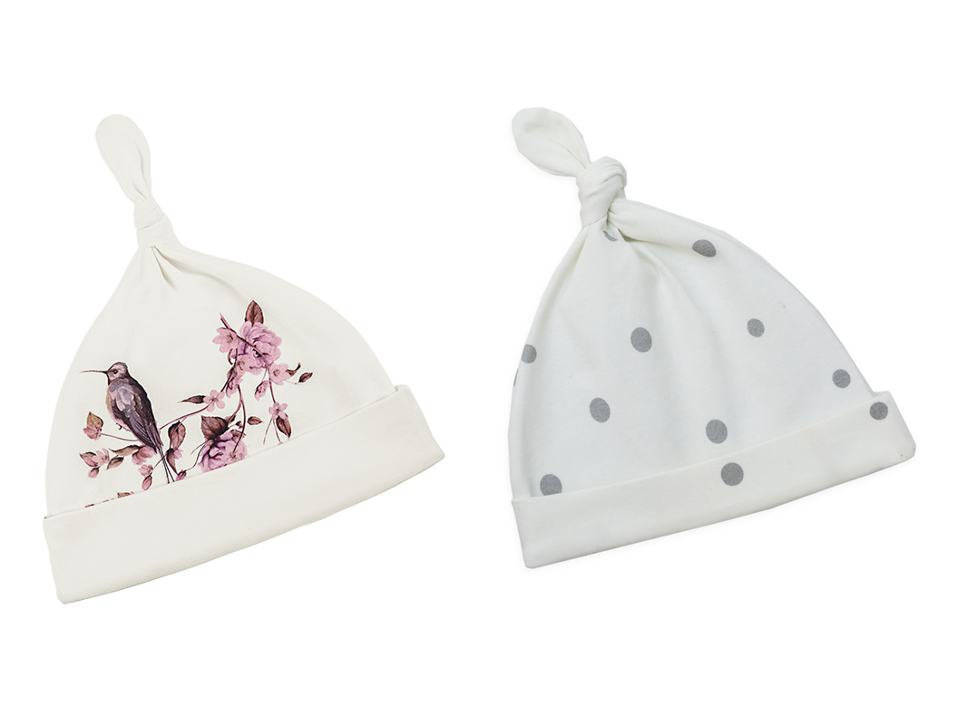 Set 2 Caciulite bebelus bumbac  - Jungle Bird/ Grey Dots 0-2 luni Sleepee