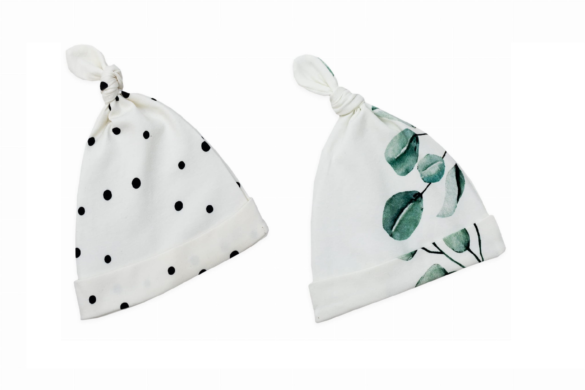 Set 2 Caciulite bebelus bumbac  - Eucalipt/Dots 0-2 luni Sleepee