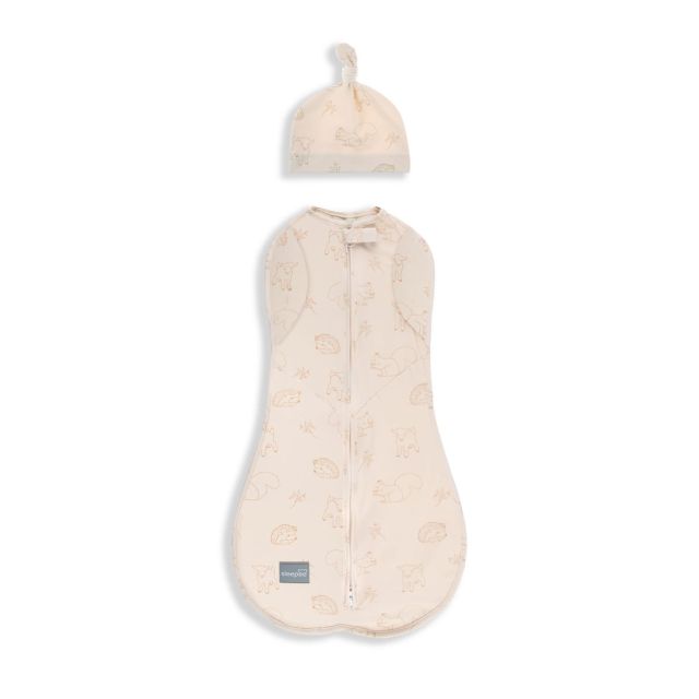 Saculet Swaddle infasat Bebe Bumbac + Caciulita -  Second Step Animale de Epoca Cream 0.2 Tog Sleepee